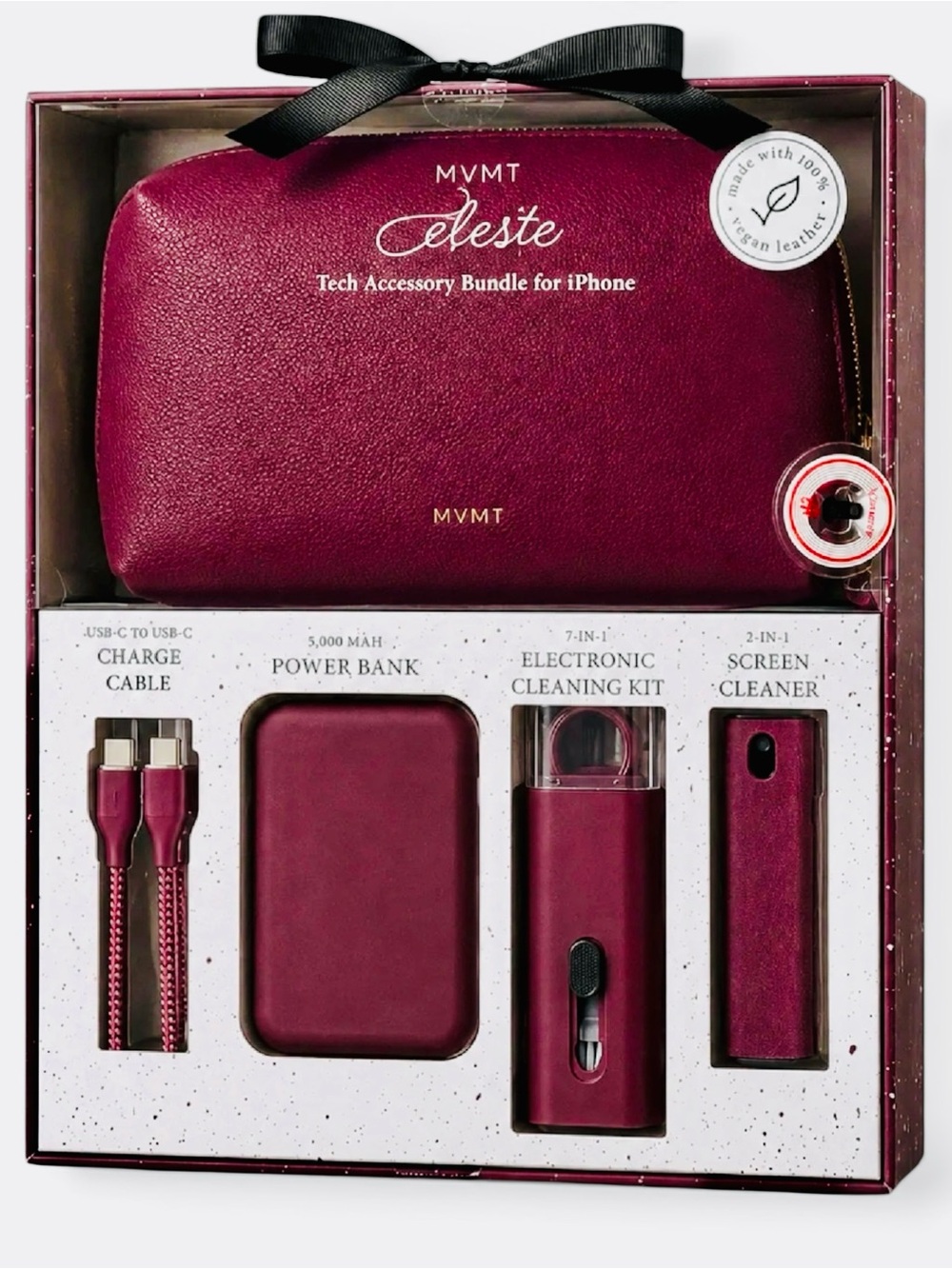 MVMT Celeste Burgundy Tech Accessory Bundle for iPhone